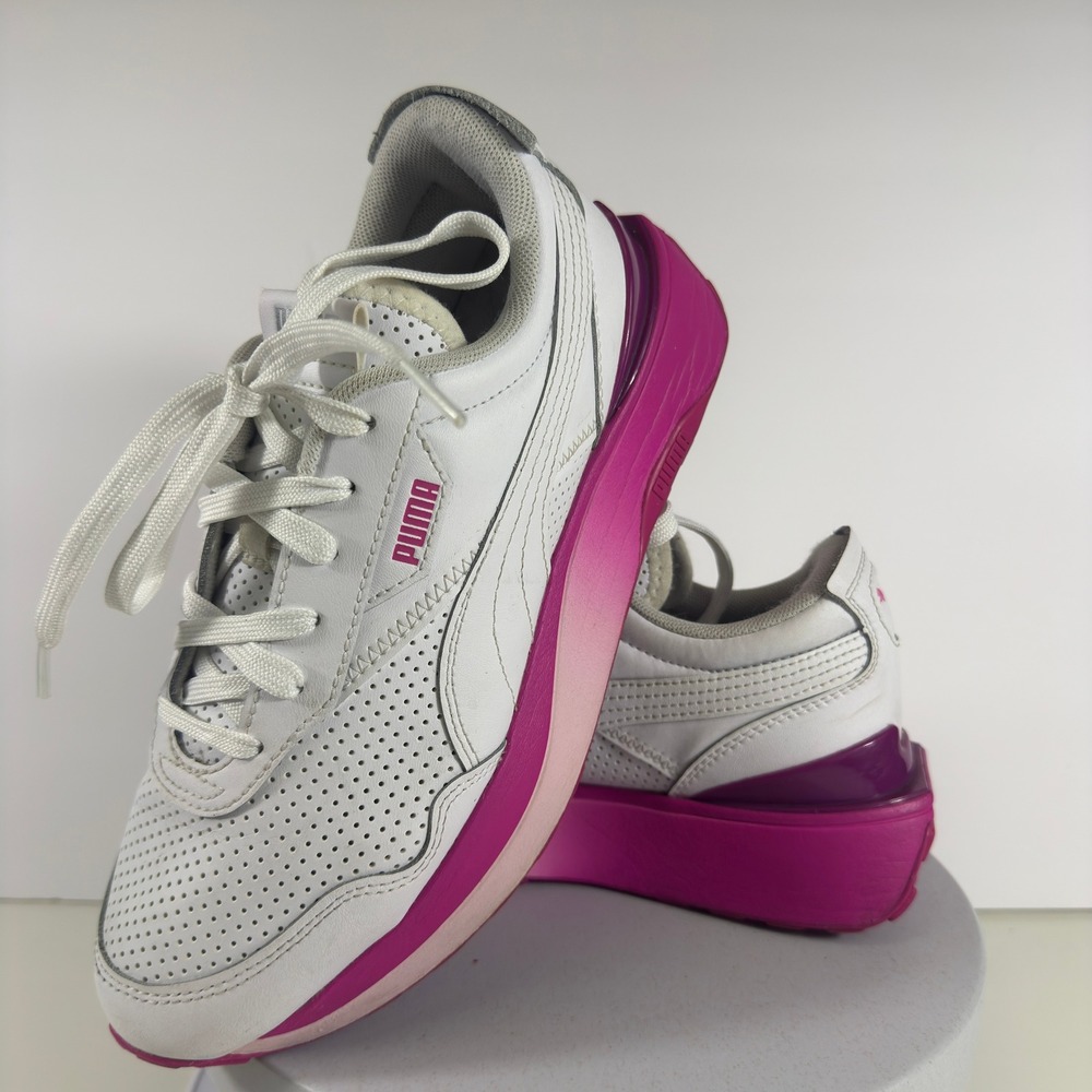 Puma Platform Sneakers Lace Up White Pink Women Size 7.5 Chunky Casual